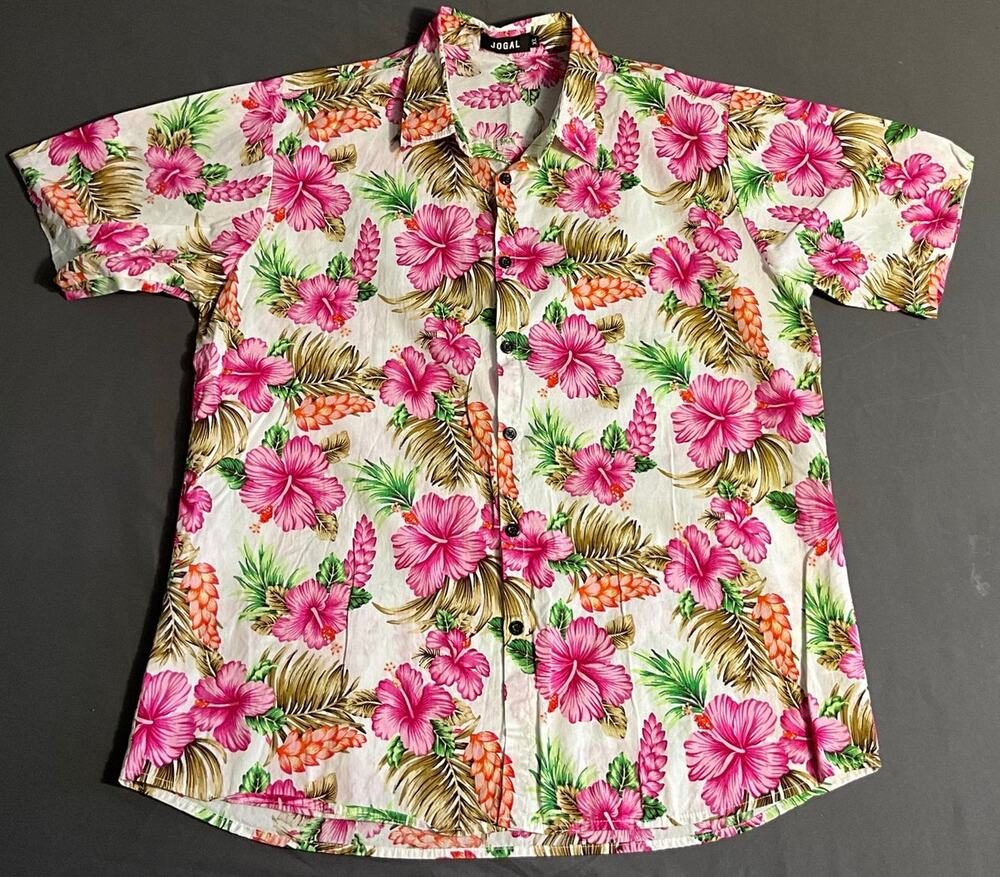 Jogal Short Sleeve Button Up XL 100% Cotton Shirt Fun Tropical Floral